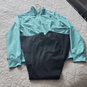 Tangerine 2 piece  Athletic Set Black and Teal